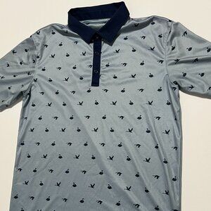 Swannies Polo Shirt Golf Performance Stretch Goose Print Gray Men's size Medium